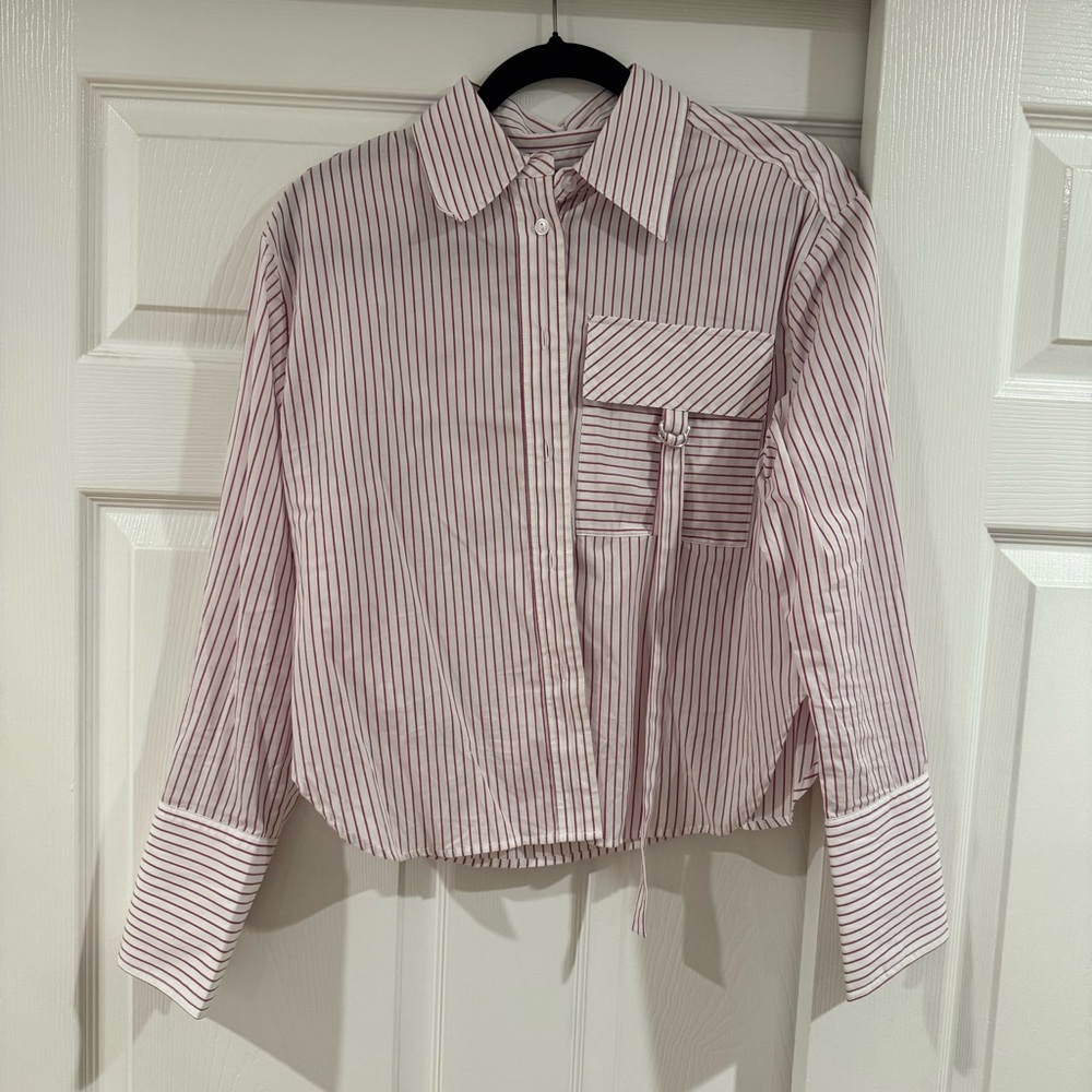 Parker Red and White Cropped Button Down Shirt